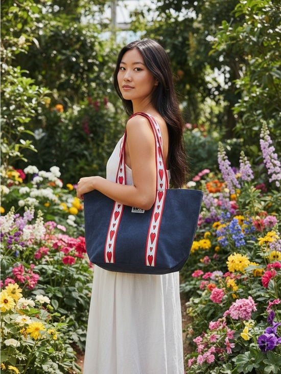 Brighton Handbags - Brighton Velveteen blue with red hearts tote bag